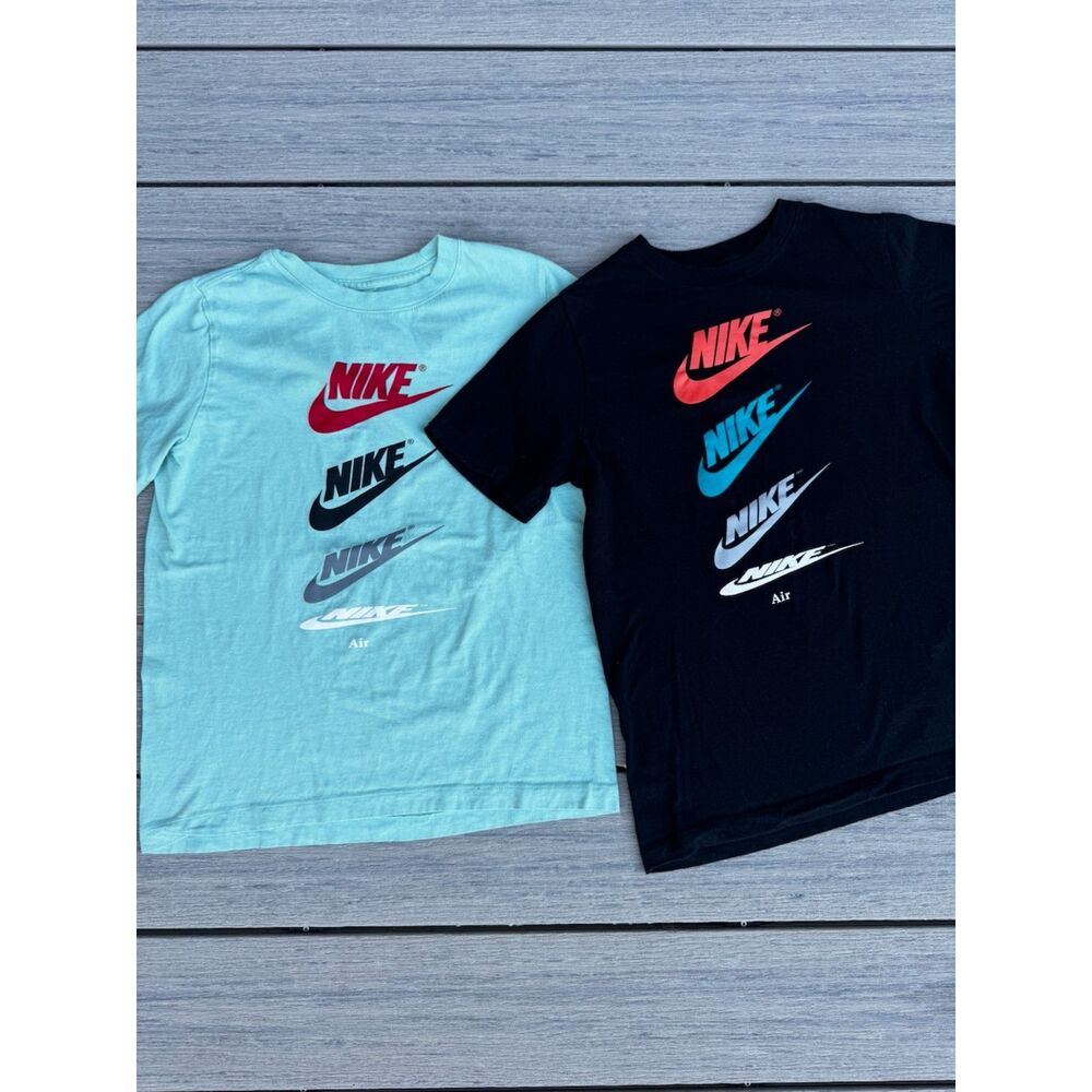 Nike Boy L Graphic Logo T-Shirt Lot Black Aqua Athletic Casual Y2K Streetwear